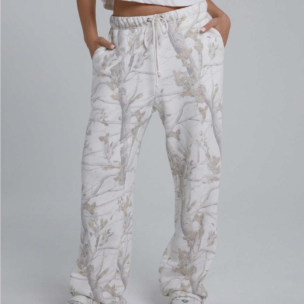 White and Gray Marble Track Pants with Elastic Waistband